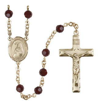 14 Karat Gold 6mm Austrian Crystal Saint Teresa of Avila Rosary in Garnet