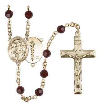 14 Karat Gold 6mm Austrian Crystal Saints Cosmas & Damian / Doctors Rosary in Garnet