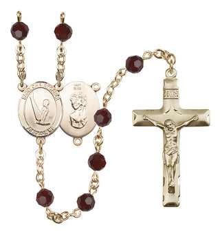 14 Karat Gold 6mm Austrian Crystal Saint Christopher/Gymnastics Rosary in Garnet