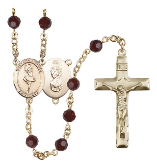14 Karat Gold 6mm Austrian Crystal Saint Christopher/Dance Rosary in Garnet