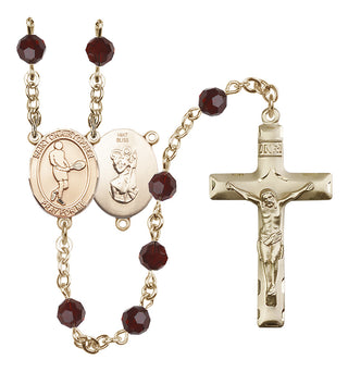 14 Karat Gold 6mm Austrian Crystal Saint Christopher/Tennis Rosary in Garnet