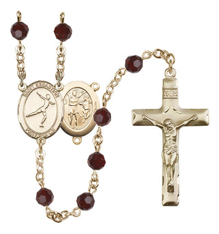 14 Karat Gold 6mm Austrian Crystal Saint Sebastian/Figure Skating Rosary in Garnet