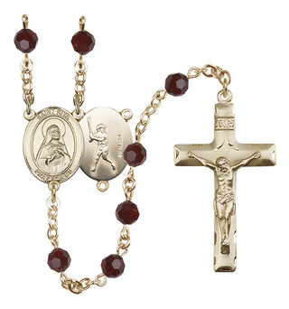 14 Karat Gold 6mm Austrian Crystal Saint Rita / Baseball Rosary in Garnet