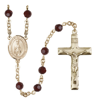 14 Karat Gold 6mm Austrian Crystal Virgen del Fatima Rosary in Garnet
