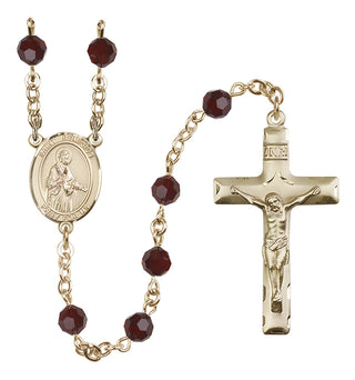 14 Karat Gold 6mm Austrian Crystal Saint Remigius of Reims Rosary in Garnet
