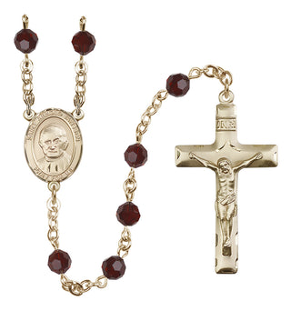 14 Karat Gold 6mm Austrian Crystal Saint Arnold Janssen Rosary in Garnet