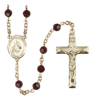 14 Karat Gold 6mm Austrian Crystal Saint Simon the Apostle Rosary in Garnet
