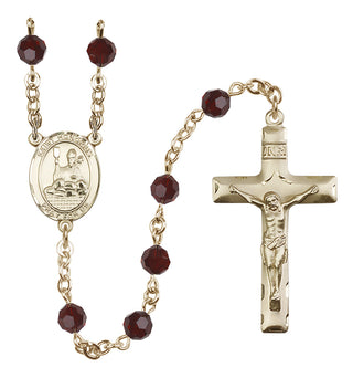 14 Karat Gold 6mm Austrian Crystal Saint Honorius of Amiens Rosary in Garnet