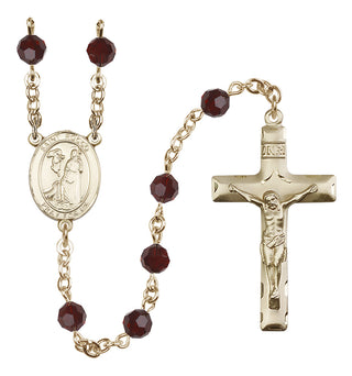 14 Karat Gold 6mm Austrian Crystal Saint Rocco Rosary in Garnet