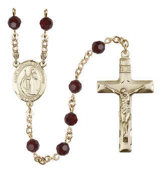 14 Karat Gold 6mm Austrian Crystal Saint Raymond of Penafort Rosary in Garnet