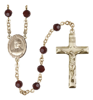 14 Karat Gold 6mm Austrian Crystal Blessed Miguel Pro Rosary in Garnet