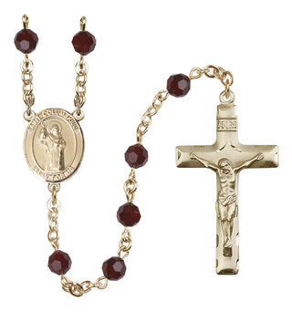 14 Karat Gold 6mm Austrian Crystal Saint Columbkille Rosary in Garnet