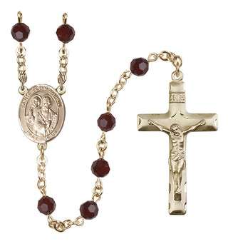 14 Karat Gold 6mm Austrian Crystal Saints Peter & Paul Rosary in Garnet