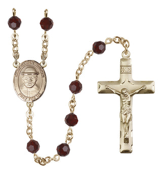14 Karat Gold 6mm Austrian Crystal Saint Damien of Molokai Rosary in Garnet