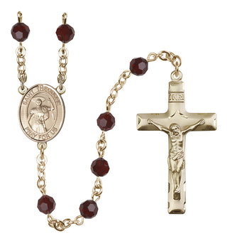 14 Karat Gold 6mm Austrian Crystal Saint Theodore Stratelates Rosary in Garnet