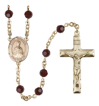 14 Karat Gold 6mm Austrian Crystal Saint Winifred of Wales Rosary in Garnet