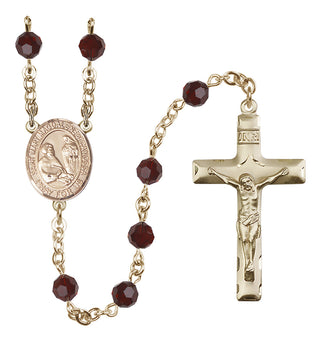 14 Karat Gold 6mm Austrian Crystal Saint Mary Magdalene of Canossa Rosary in Garnet