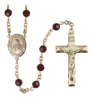 14 Karat Gold 6mm Austrian Crystal Saint Joseph Marello Rosary in Garnet