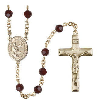 14 Karat Gold 6mm Austrian Crystal Saint Claude de la Colombiere Rosary in Garnet