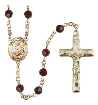 14 Karat Gold 6mm Austrian Crystal Saint Norbert of Xanten Rosary in Garnet
