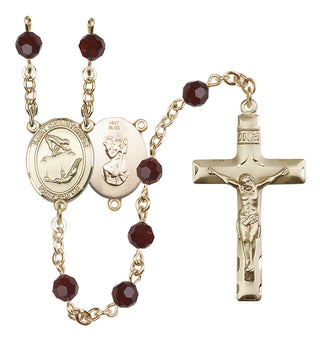 14 Karat Gold 6mm Austrian Crystal Saint Christopher/Gymnastics Rosary in Garnet