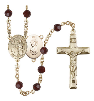 14 Karat Gold 6mm Austrian Crystal Saint Christopher / Karate Rosary in Garnet