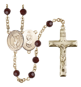 14 Karat Gold 6mm Austrian Crystal Saint Christopher/Lacrosse Rosary in Garnet