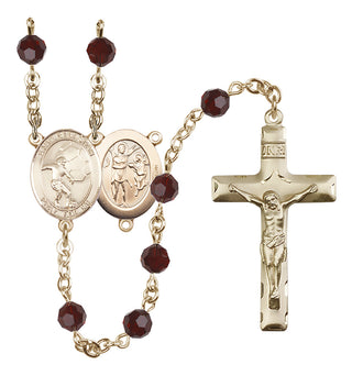 14 Karat Gold 6mm Austrian Crystal Saint Sebastian / Soccer Rosary in Garnet