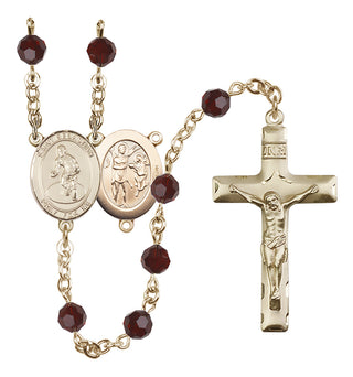 14 Karat Gold 6mm Austrian Crystal Saint Sebastian/Wrestling Rosary in Garnet