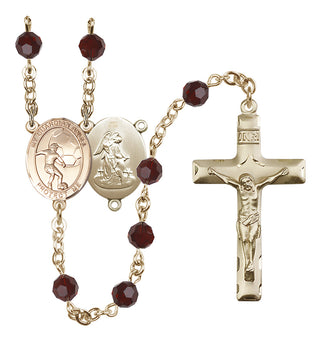 14 Karat Gold 6mm Austrian Crystal Guardian Angel/Soccer Rosary in Garnet