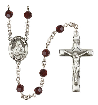Sterling Silver 6mm Austrian Crystal Saint Frances Cabrini Rosary in Garnet