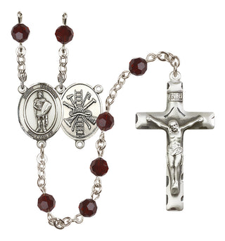 Sterling Silver 6mm Austrian Crystal Saint Florian/Firefighter Rosary in Garnet