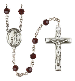 Sterling Silver 6mm Austrian Crystal Saint Genesius of Rome Rosary in Garnet
