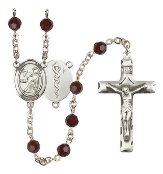 Sterling Silver 6mm Austrian Crystal Saint Luke the Apostle / Doctor Rosary in Garnet