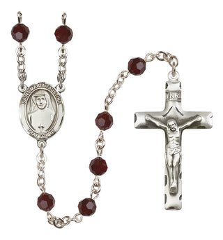 Sterling Silver 6mm Austrian Crystal Saint Maria Faustina Rosary in Garnet