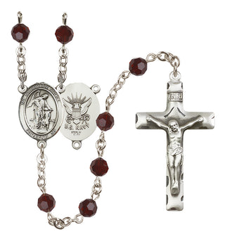 Sterling Silver 6mm Austrian Crystal Guardian Angel / Navy Rosary in Garnet
