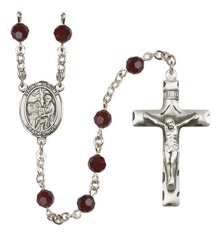 Sterling Silver 6mm Austrian Crystal Saint Jerome Rosary in Garnet