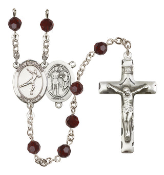 Sterling Silver 6mm Austrian Crystal Saint Sebastian/Figure Skating Rosary in Garnet