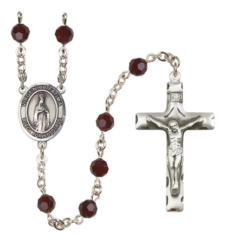 Sterling Silver 6mm Austrian Crystal Virgen del Fatima Rosary in Garnet