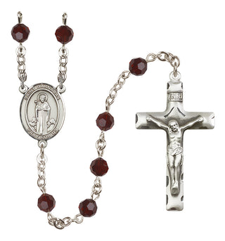 Sterling Silver 6mm Austrian Crystal Saint Barnabas Rosary in Garnet