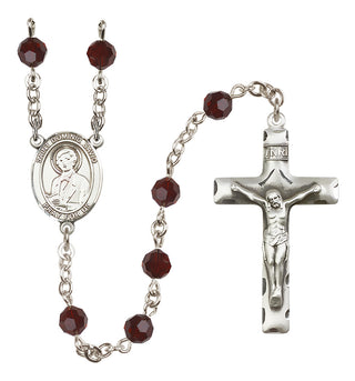 Sterling Silver 6mm Austrian Crystal Saint Dominic Savio Rosary in Garnet