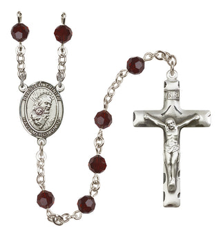 Sterling Silver 6mm Austrian Crystal Blessed Trinity Rosary in Garnet