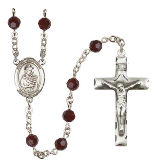 Sterling Silver 6mm Austrian Crystal Saint Christian Demosthenes Rosary in Garnet