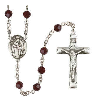 Sterling Silver 6mm Austrian Crystal Blessed Caroline Gerhardinger Rosary in Garnet
