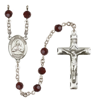 Sterling Silver 6mm Austrian Crystal Saint John Vianney Rosary in Garnet