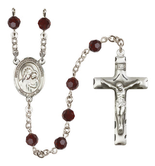 Sterling Silver 6mm Austrian Crystal Our Lady of Good Counsel Rosary in Garnet