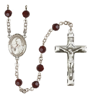 Sterling Silver 6mm Austrian Crystal Saint Finnian of Clonard Rosary in Garnet