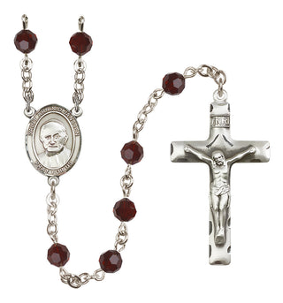 Sterling Silver 6mm Austrian Crystal Saint Arnold Janssen Rosary in Garnet