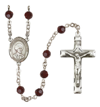Sterling Silver 6mm Austrian Crystal Saint Louis Marie de Montfort Rosary in Garnet