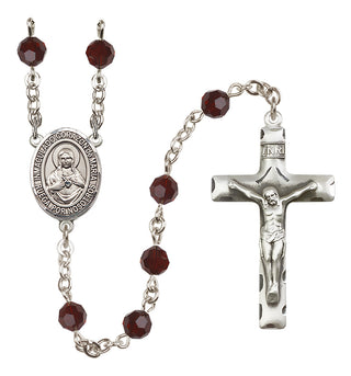 Sterling Silver 6mm Austrian Crystal Corazon Inmaculado de Maria Rosary in Garnet